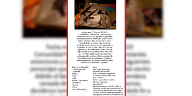 Panfleto con listado de nombres genera temor en el municipio de Honda mientras las autoridades guardan silencio