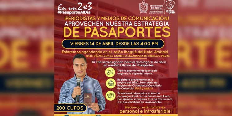 Periodistas de Ibagué tendrán jornada especial para obtener su pasaporte
