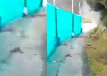 Mantienen paso restringido a un carril por los extraños gases que salen de una montaña en la vía Fresno – Manizales