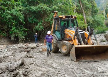 Trabaja la maquinaria amarilla destapando vías