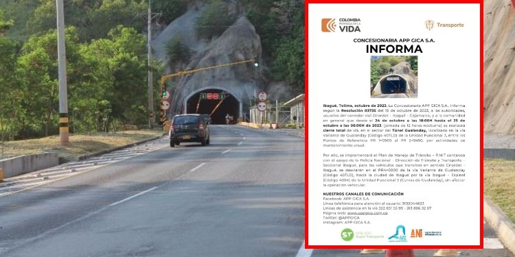 Hoy habrá cierre total de vía en el sector del túnel de Gualanday 