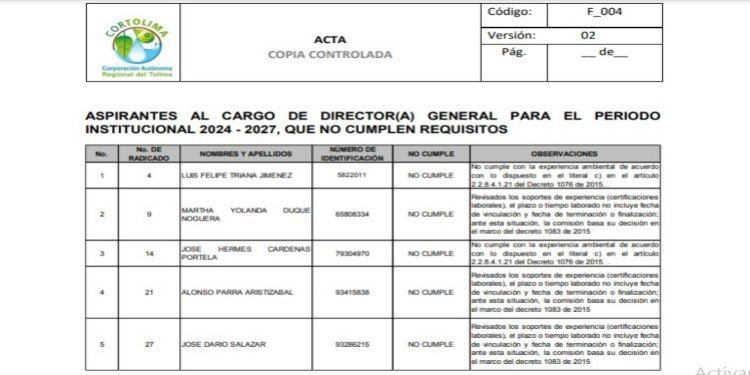 30 candidatos a la Dirección de Cortolima cumplen con los requisitos para el cargo
