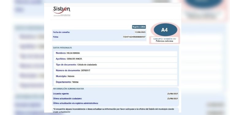 Primera dama de Herveo calificada en pobreza extrema según el Sisben 