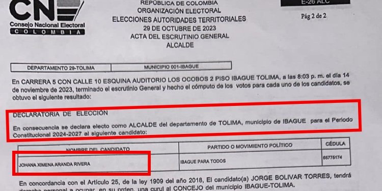 Resolución de la Registraduría deja en firme la elección de Johana Aranda como alcaldesa de Ibagué