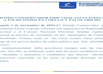 El Partido Conservador pidió especial cuidado en los escrutinios de algunos municipios del Tolima