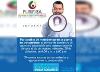 ¡Alistese! Sin agua durante 12 horas estará el municipio de Purificación