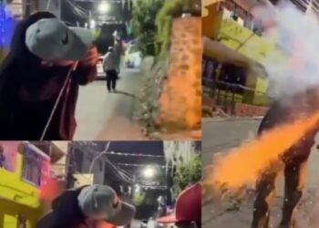 Indignación por jóvenes que lanzan voladores de pólvora con la boca en Antioquia