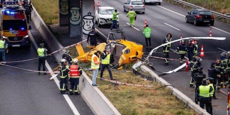 Insólito Accidente en Autopista de Madrid: Helicóptero Cae entre Vehículos y Deja 3 Heridos