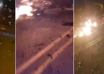 Camión de Bavaria se volcó y se quemó en la vía al alto de la Línea 