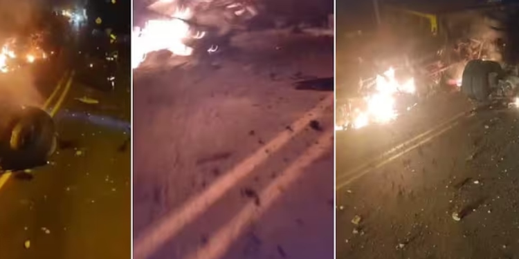 Camión de Bavaria se volcó y se quemó en la vía al alto de la Línea