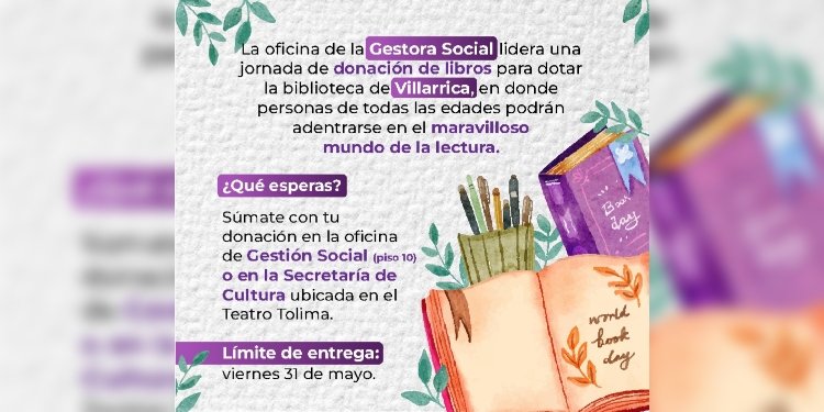 La Gobernación del Tolima anuncia una campaña de donación de libros para la biblioteca de Villarrica