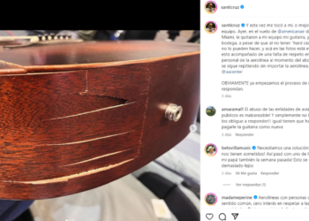 Santiago Cruz denunció el maltrato de su guitarra por parte de una aerolínea reconocida