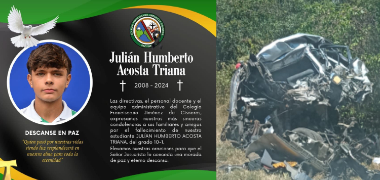 Julián Acosta, estudiante del Cisneros, falleció en un siniestro vial en la vía a Alvarado