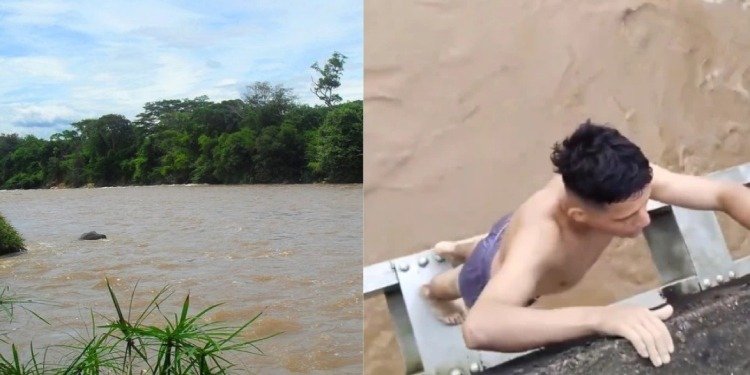¡Qué peligro! Joven arriesga su vida al desafiar las peligrosas corrientes del río Caquetá