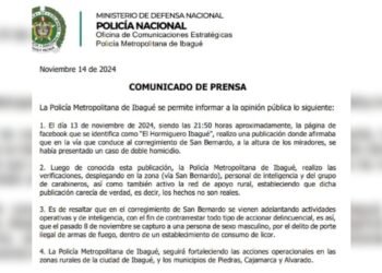 Policía Metropolitana desmintió información sobre un doble homicidio en zona rural de Ibagué