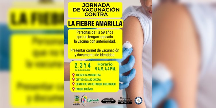 Espinal realizan jornada de vacunación contra la fiebre amarilla este puente festivo 