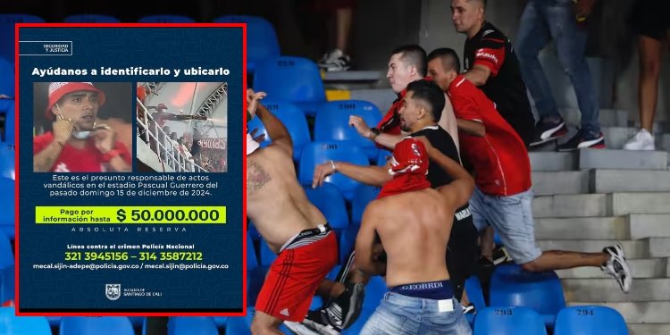 Recompensa millonaria por el hincha que disparó una ‘metralleta’ de pólvora en el estadio Pascual Guerrero durante la final de la Copa BetPlay 2024