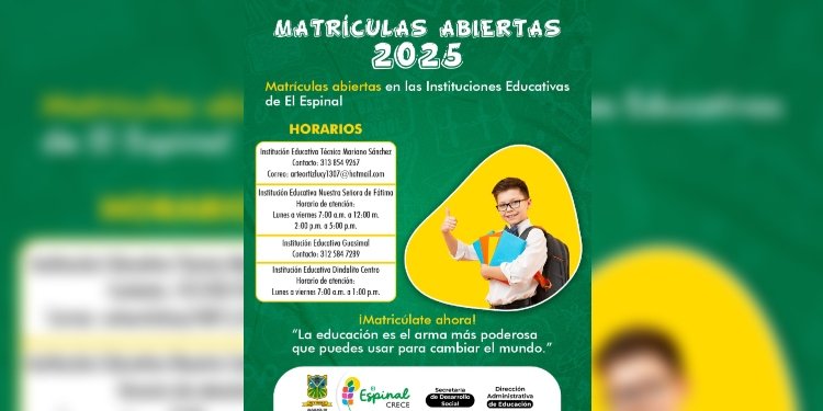 En El Espinal aún existen cupos disponibles para matrículas en esta de estudiantes 