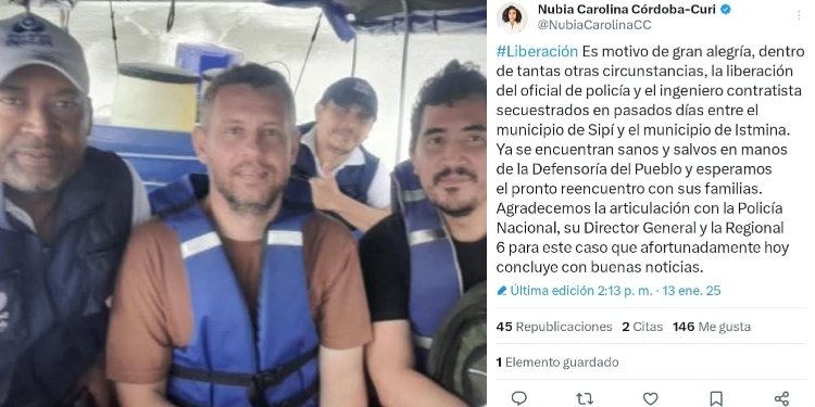 Liberaron al intendente de la Policía tolimense y al arquitecto que había secuestrado el ELN