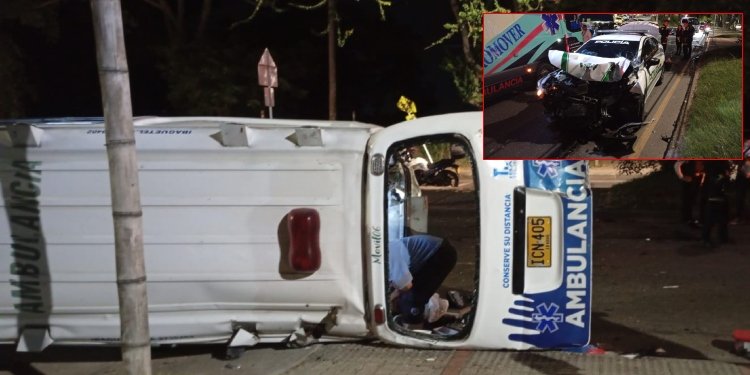 Policías y conductor de ambulancia resultaron lesionados en accidente en la avenida Pedro Tafur