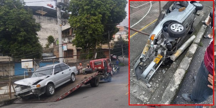 Vehículo tumbó poste y quedó encunetado en el barrio 20 de Julio