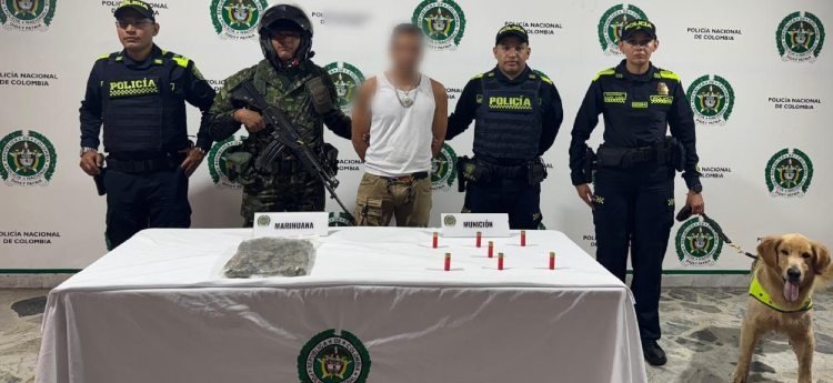 Detenido sujeto con marihuana y municiones en su bolso