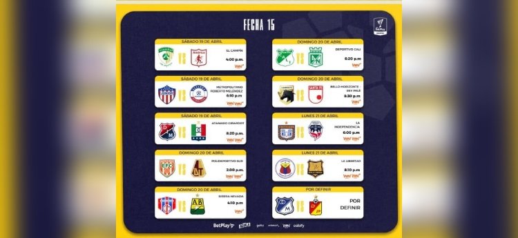 Así se va a rodar la fecha 15 de la Liga Betplay
