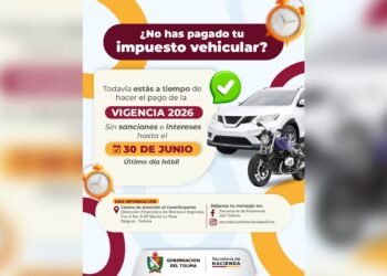 Últimos días para pagar el Impuesto Vehicular vigencia 2026 sin sanciones ni intereses.