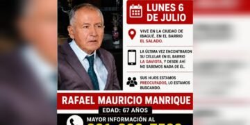 Buscan a adulto mayor desaparecido en Ibagué desde el 6 de julio