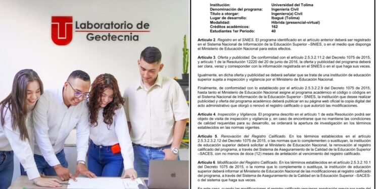 Tras recibir registro calificado de MinEducación, Universidad del Tolima ofertará el programa de Ingeniería Civil