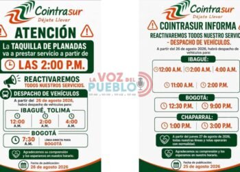 ¡Planadas vuelve a conectarse! Cointrasur anunció regreso de rutas hacia Ibagué, Bogotá y Chaparral
