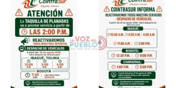 ¡Planadas vuelve a conectarse! Cointrasur anunció regreso de rutas hacia Ibagué, Bogotá y Chaparral