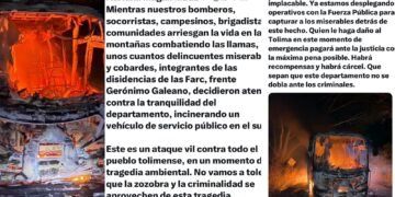 Gobernadora señaló al frente Gerónimo Galeano por ataque en el sur del Tolima: “Habrá recompensas y habrá cárcel”