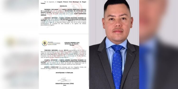 Sancionan con tres días de arresto al secretario de Movilidad de Ibagué por incumplir una tutela