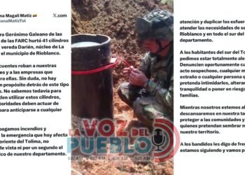 “Disidencias de las FARC habrían robado 41 cilindros de gas en zona rural de Rioblanco” Gobernadora Adriana Magali Matiz