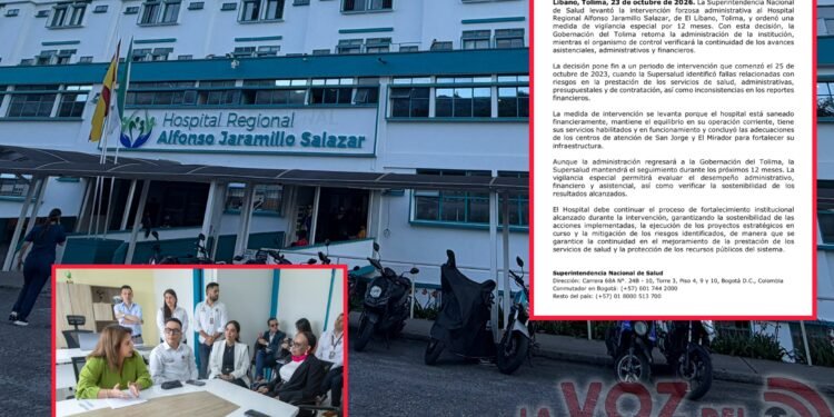 Supersalud levanta intervención al Hospital de El Líbano, pero lo deja bajo vigilancia especial