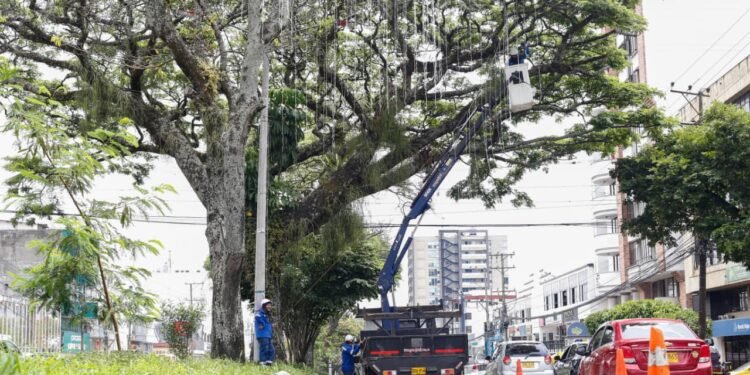 Avanza la instalación de alumbrado navideño sobre carrera Quinta de Ibagué